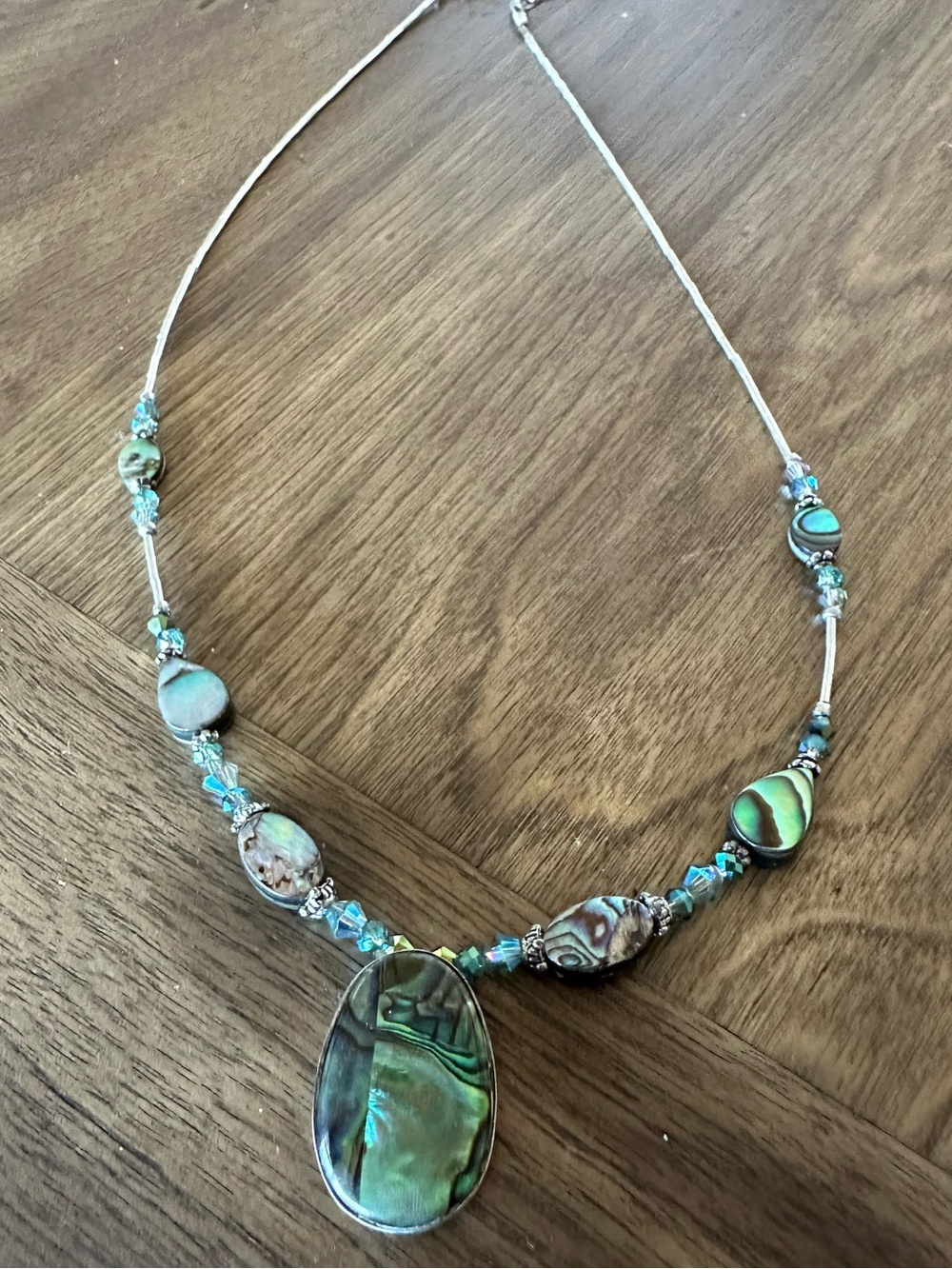 Abalone Shell Statement Necklace – Iridescent Blue Green Pendant